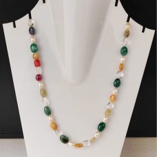 Natural Sapphire & Pearl Beaded Navratna necklace